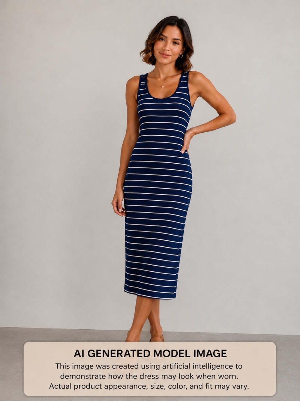 Women’s  Blue and White Tank Striped Sheath Maxi Dress